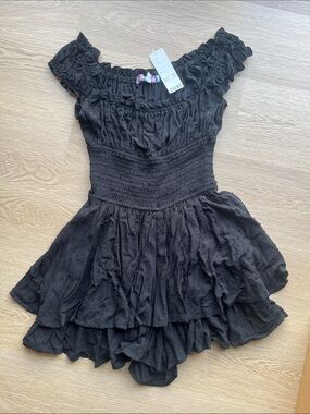 Urban Outfitters Black Ruffled Off-Shoulder Romper
